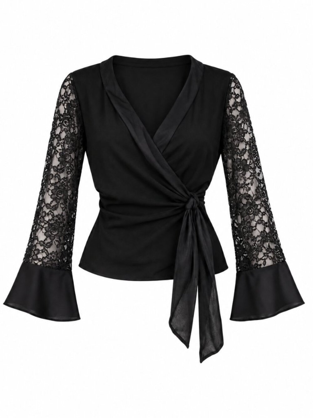 Alberta Feretti Black Wool Silk Lace Kimono Gothic Ballet Wrap Top Bell Sleeve - Picture 3 of 3
